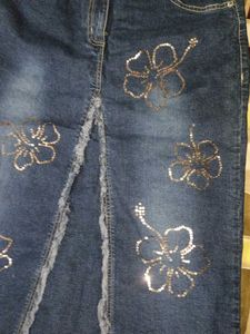 y2k Sparkly Hibiscus Denim Midi Skirt