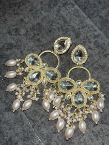 Elegant Gold-Tone Chandelier Earrings with Pearls