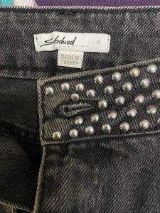 Edgy Studded Denim Mini Skirt
