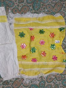Yellow Mirror Work set with Pants