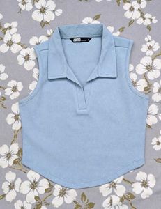 Sleeveless Collared Ribbed Crop Top