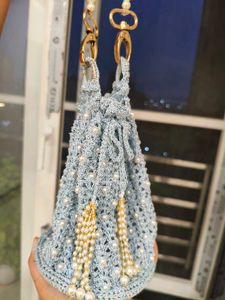 Handmade Crochet Pearl Clutch Bag