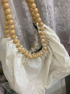 Chic White Bag with Wooden Bead Handles