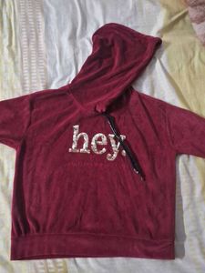 Burgundy 'Hey' Graphic Hoodie