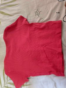 Pink Ribbed Cropped T-Shirt
