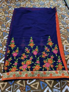 Orange Saree with Blue Blouse