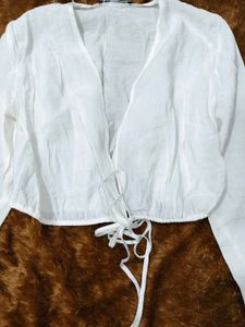 ZARA  White Tie-Front Crop Top
