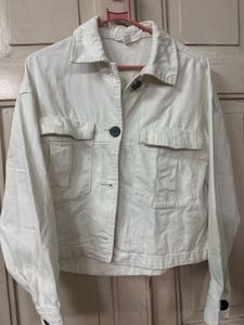 H&amp;M White Cropped Denim Jacket