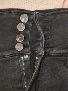 High-Waisted Black Denim Skirt