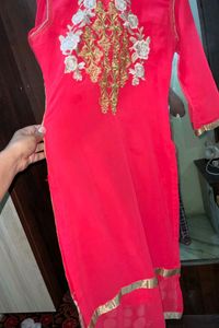 fancy peach long kurti with pearl Work