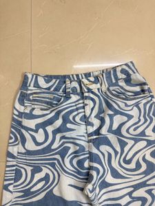 Retro Swirl Print Wide Leg Jeans