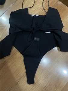 Black Tie-Front bodysuit top