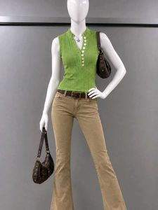 Lime Green Ribbed Button-Up Vest Top