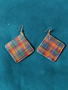 Vibrant Woven Square Hoop Earrings