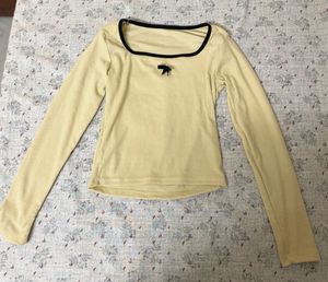 Cute Yellow Ribbed Long Sleeve Top