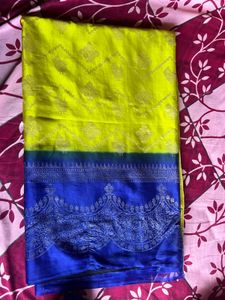 Silk Saree with Blue Border