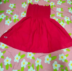 Red Strapless Smocked Dress