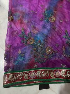 Embroidered Tie-Dye Net Saree