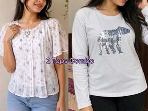 Puff Sleeve Top & Full Hand T-shirt Combo