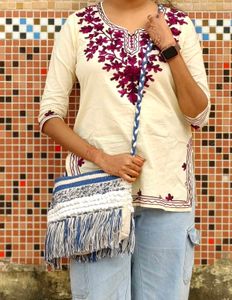 College like beg ....Boho Blue &amp; White Striped Sli