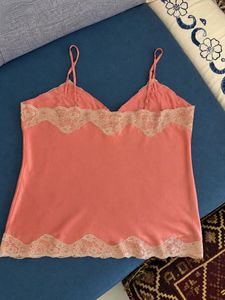 Peach Silk Lace Trim Cami Top 🍑✨