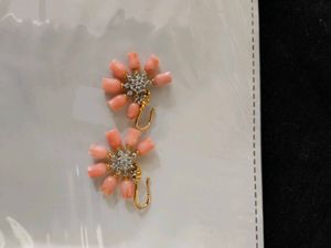 Elegant Coral Flower Earrings with Diamond Accents