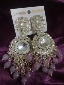 Elegant Lavender Beads Chandbali Earrings
