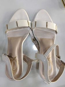 White Strappy Heels with Gold Accents
