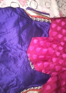 Beautiful Pink Saree with Blue Blouse