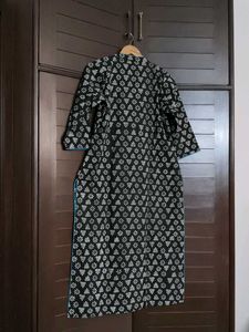 Black Printed Kurta with Blue Embroidery
