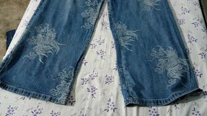 Embroidered Blue Denim Jeans