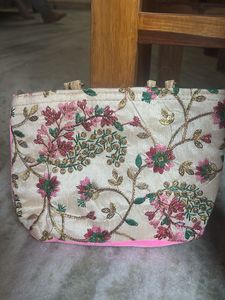 Pink Off-white Elegant Embroidered Clutch