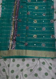 Beautiful Teal Saree with Mirror Work