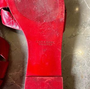 Zara Genuine LEATHER Red Basic Slides