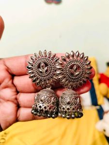 combo of 2 Oxidized Silver Jhumka Earrings