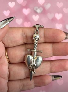 ⚔️ Y2K SWORD THROUGH HEART SILVER PENDANT NECKLACE