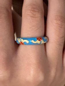 Chic Blue Enamel Ring with Floral Design