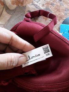 maroon cotton non padded lace bra 32
