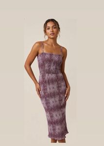 Purple Smocked Midi Dress