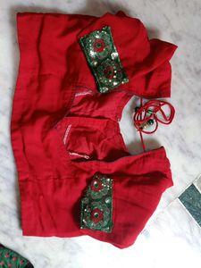 Red Saree with Embellished Border
