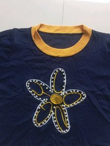 Navy Blue Top with Floral Embroidery
