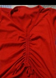 Red Ruched V-Neck Top
