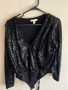 H&amp;M Sparkly Black Sequin Bodysuit