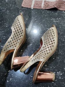 Embellished Gold Wedge Sandals