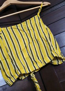 Ginger Yellow Striped Tie-Front Crop Top