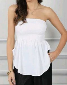 shein Cute White Strapless Peplum Top