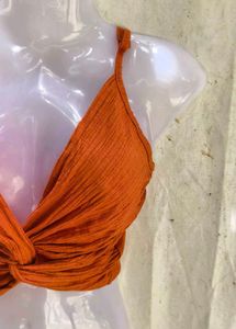 Orange Twist Front Crop Top