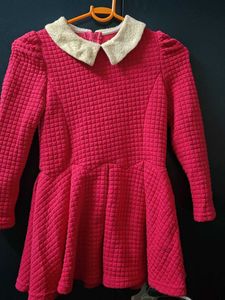 Girls Pink Quilted Peter Pan Collar Dress