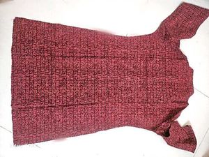 Red Short Kurta with golden sewuenve work on neck