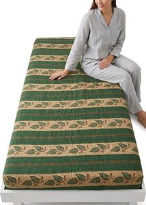Cozy Green Leaf Striped Mattress Topper